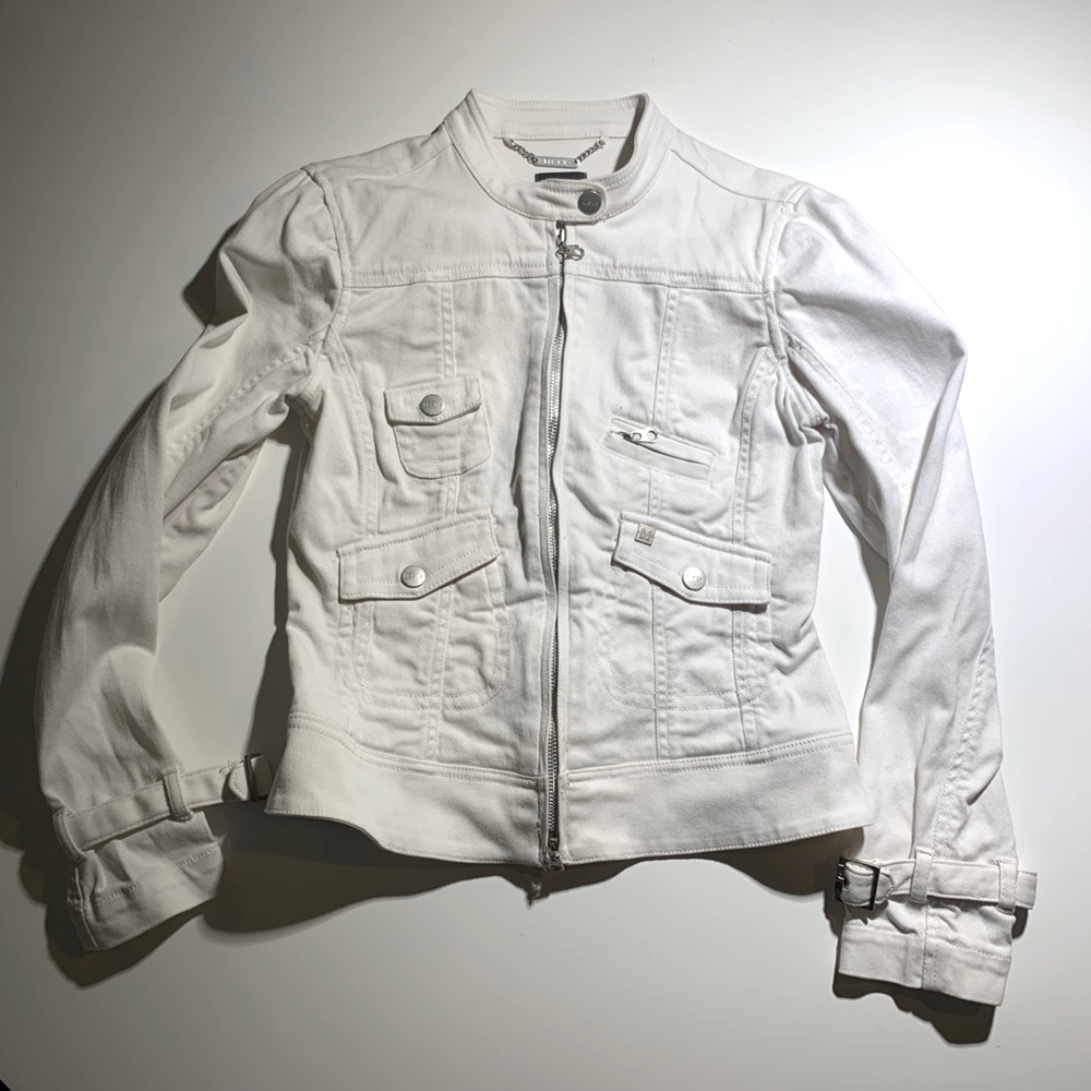 Vintage MEXX White Denim Moto Jacket